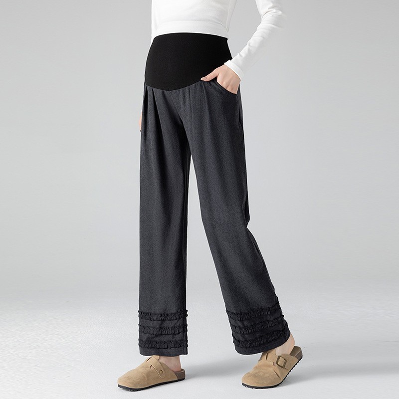 孕妇九分裤2026春夏新品高腰托腹拼花边设计感泡芙奶奶阔腿裤外穿图4