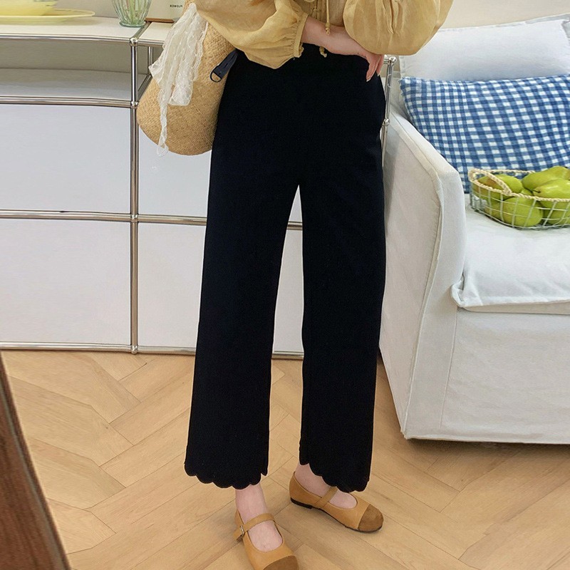 孕妇黑色花边休闲裤小个子春夏季2026新款刺绣显瘦弹力直筒裤子图3