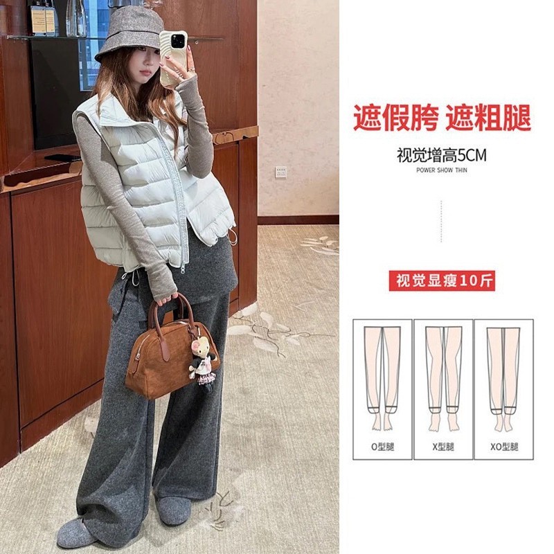 孕妇裤加绒保暖阔腿裤秋冬季2026新款时尚显瘦直筒假两件屁帘裤子图3