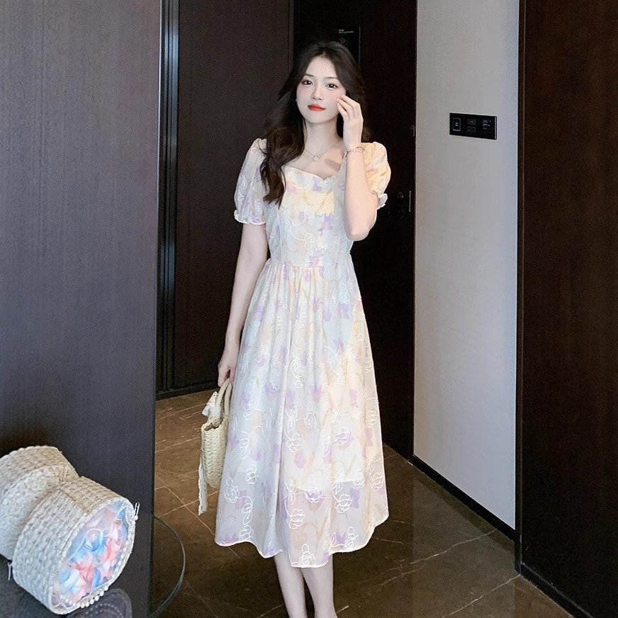 哺乳衣外出连衣裙新款盘扣辣妈产后喂奶印花收腰改良旗袍裙图3