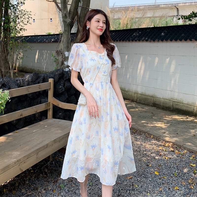 哺乳衣外出连衣裙新款盘扣辣妈产后喂奶印花收腰改良旗袍裙图4