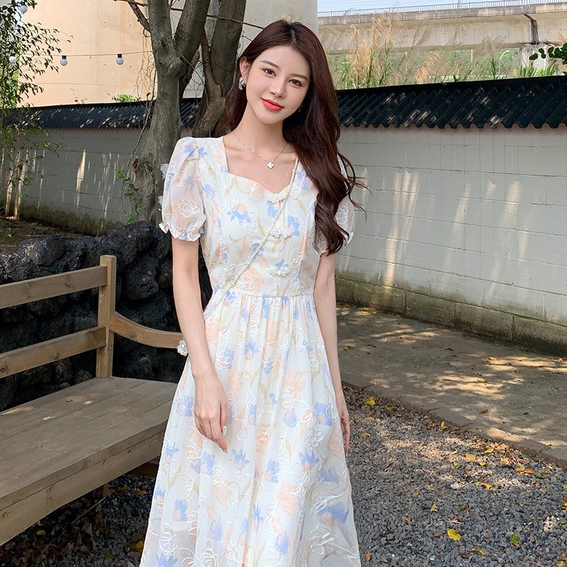 哺乳衣外出连衣裙新款盘扣辣妈产后喂奶印花收腰改良旗袍裙图2