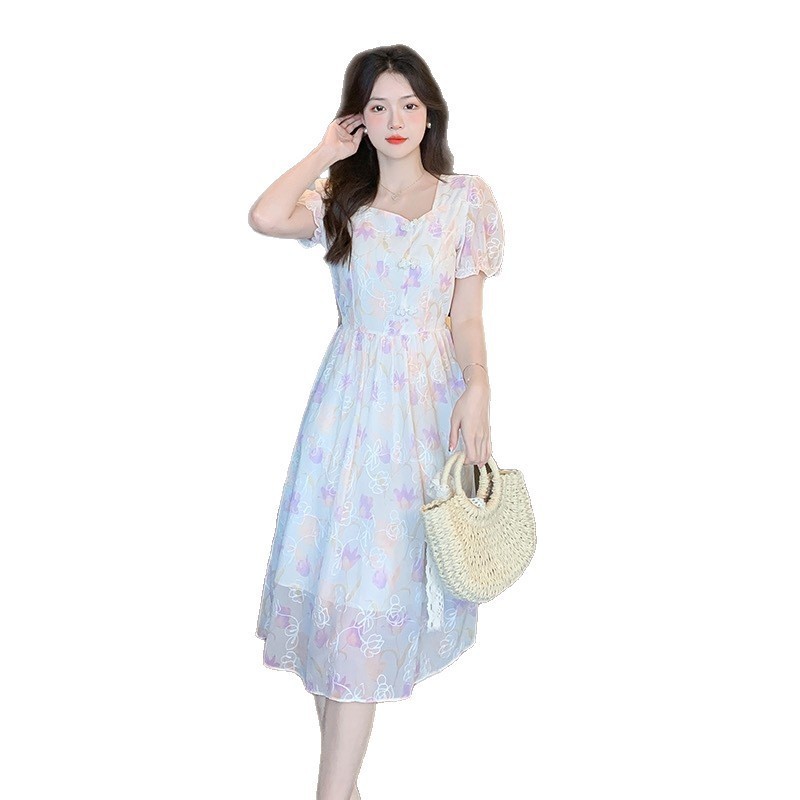 哺乳衣外出连衣裙新款盘扣辣妈产后喂奶印花收腰改良旗袍裙图5