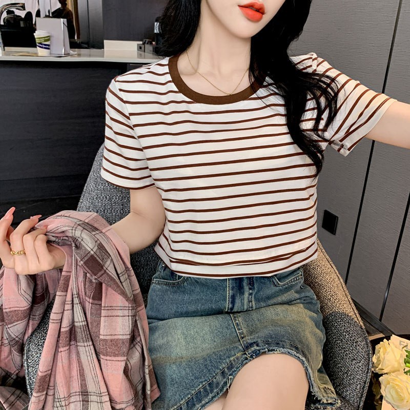 条纹哺乳T恤夏季产后辣妈月子期柔软喂奶上衣打底衫图4