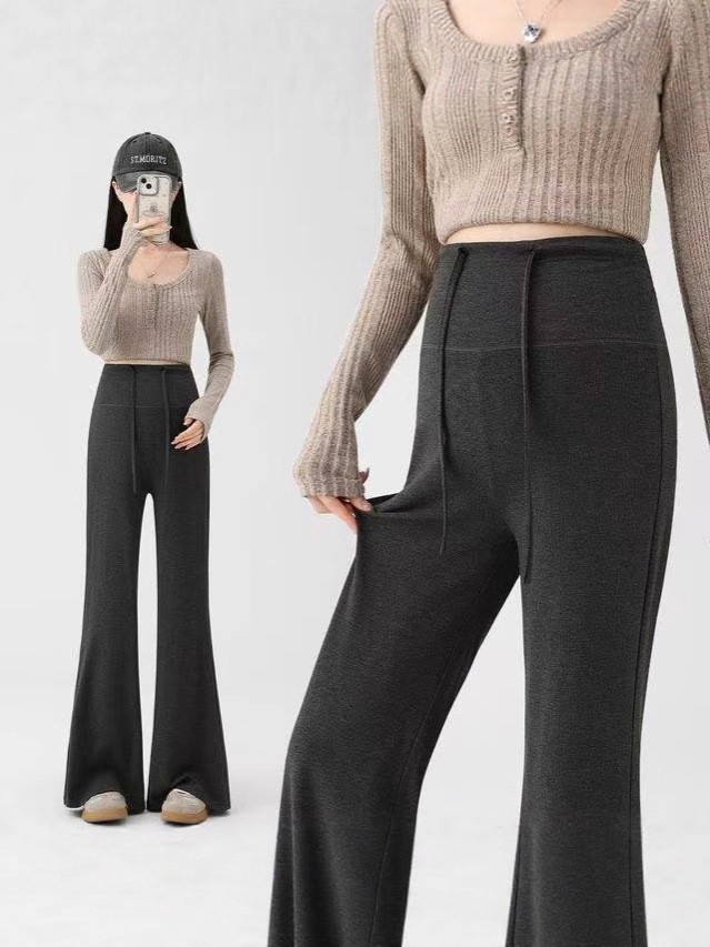 大码孕妇裤子秋冬款外穿抽绳微喇叭裤不勒肚子2025新款长裤孕妇装图2