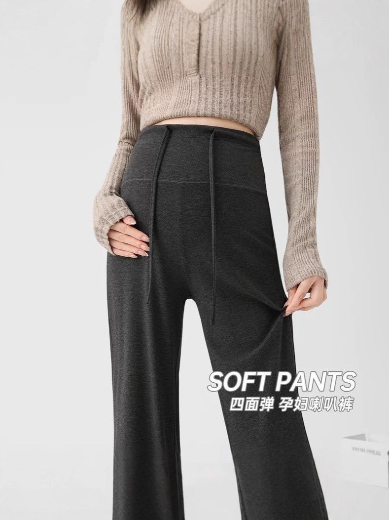 大码孕妇裤子秋冬款外穿抽绳微喇叭裤不勒肚子2025新款长裤孕妇装图3