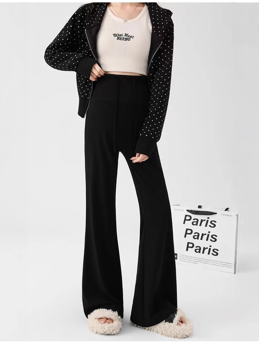 大码孕妇裤子秋冬款外穿抽绳微喇叭裤不勒肚子2025新款长裤孕妇装图4