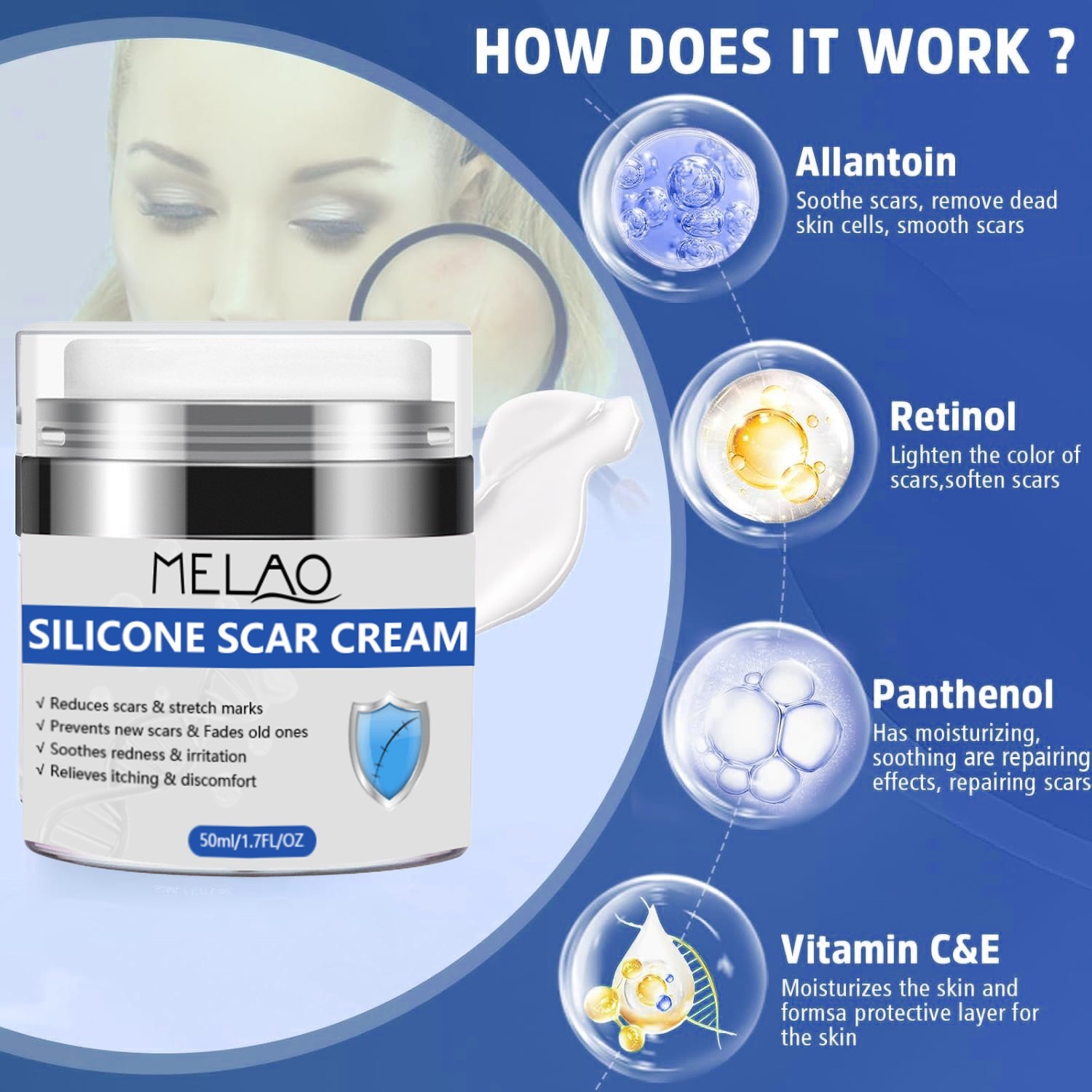 跨境硅胶疤痕霜滋润修护淡化均匀肤色妊娠纹紧致皮肤护理膏贴牌图3