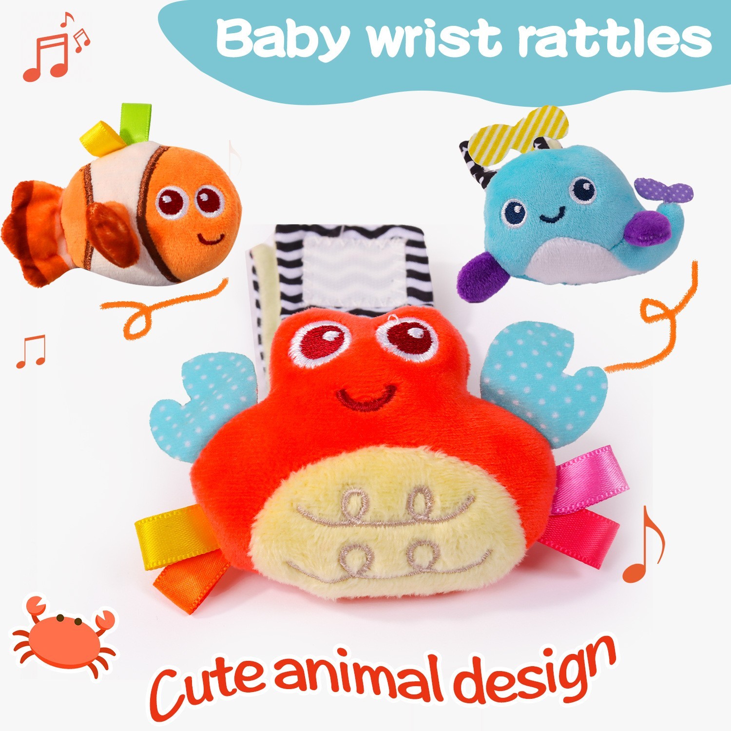 宝宝礼物海洋玩偶手腕袜套装手表带婴儿摇铃袜子玩具铃铛图4