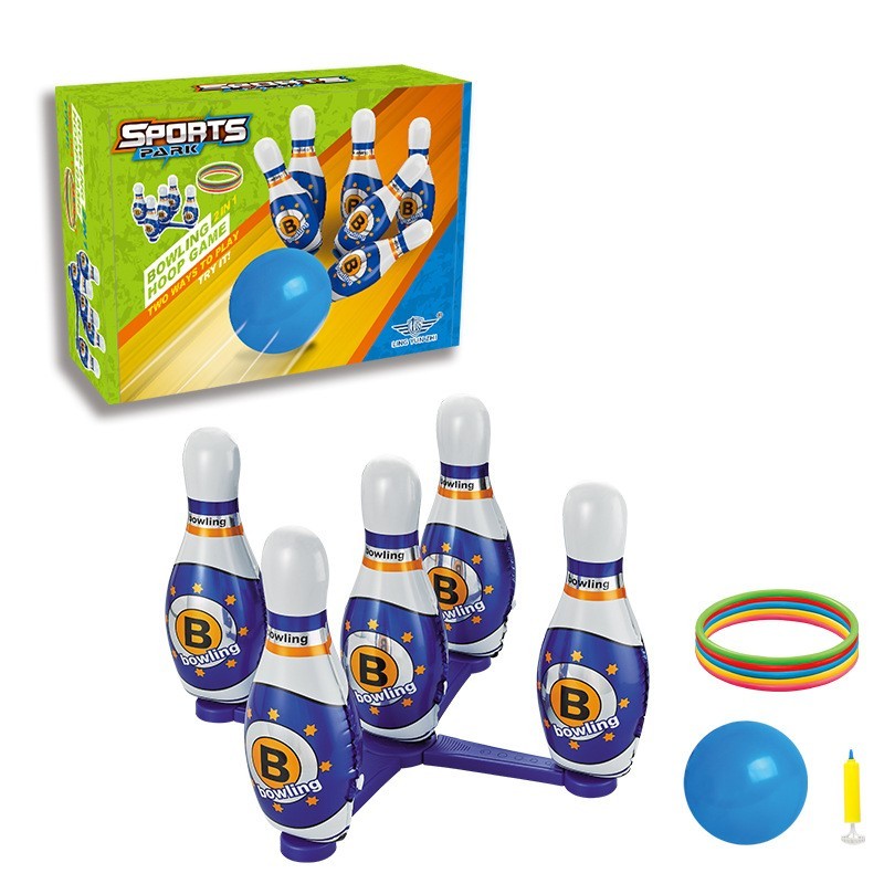 跨境热卖创意充气玩具二合一趣味玩法户外游戏保龄球儿童套圈比赛图4