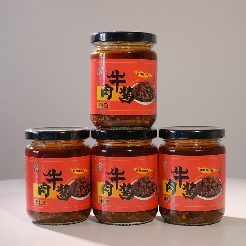 源头厂家牛肉酱220g瓶装拌面拌饭会销品商用家用调味牛肉酱图3