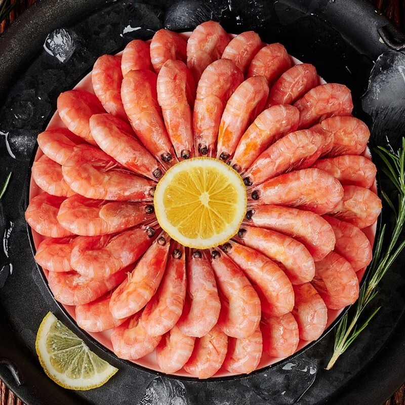 野生北极甜虾熟冻90-120头籽饱满 餐饮商用北极甜虾头籽500g