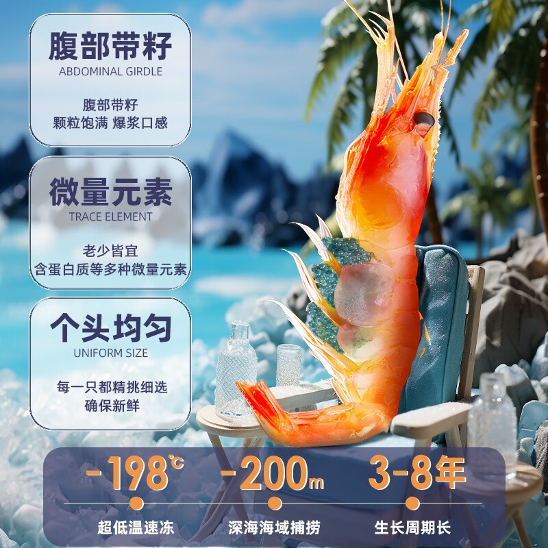 俄罗斯生冻甜虾北极甜虾冰虾对虾腹籽寿司食材1000g/盒图2
