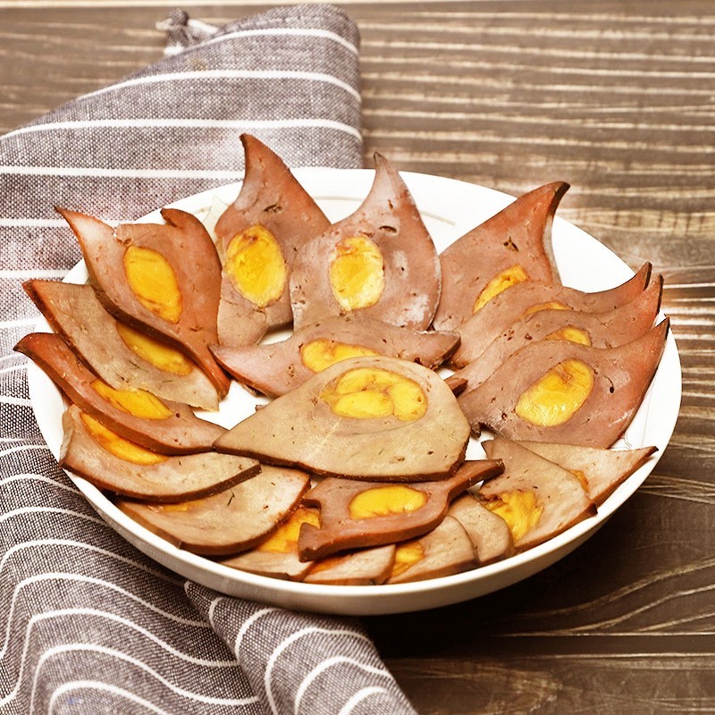 蛋黄猪肝下酒菜酒店饭店特色川菜四川特产金银猪肝图3