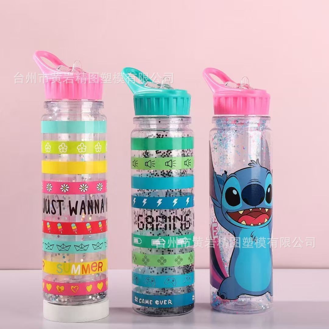 猫耳钻石纹吸管杯炫彩钻石纹双层塑料杯渐变菱形格纹吸管杯模具图3