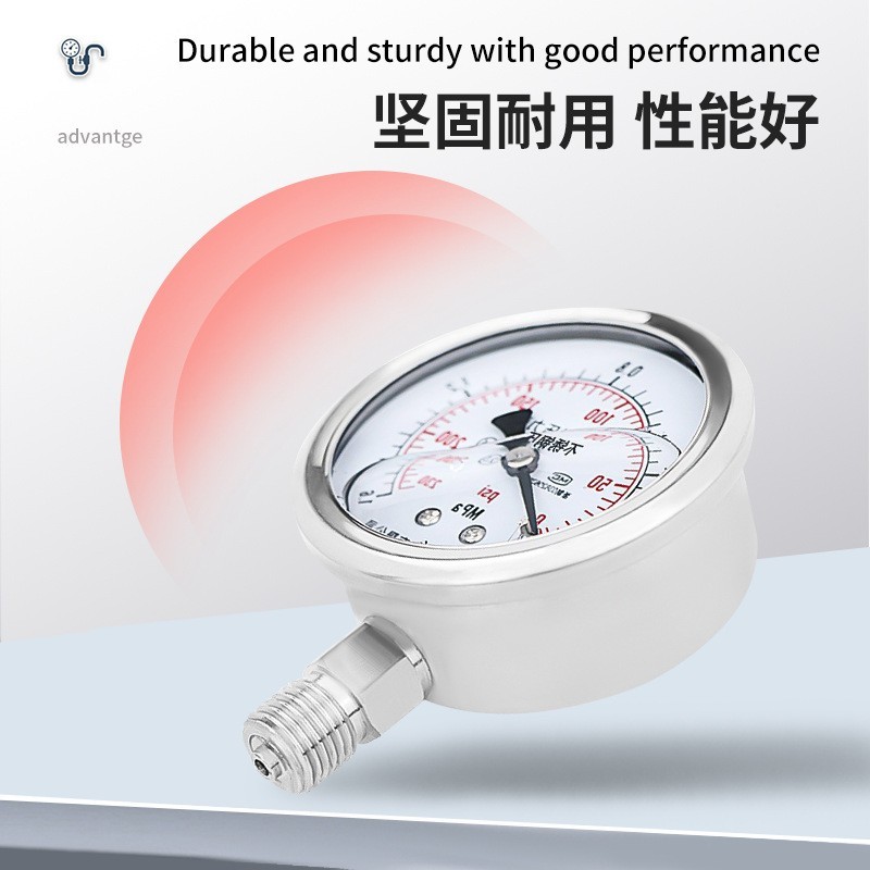 充硅油耐腐蚀耐高温耐低温 英制螺纹2分不锈钢耐震压力表图2