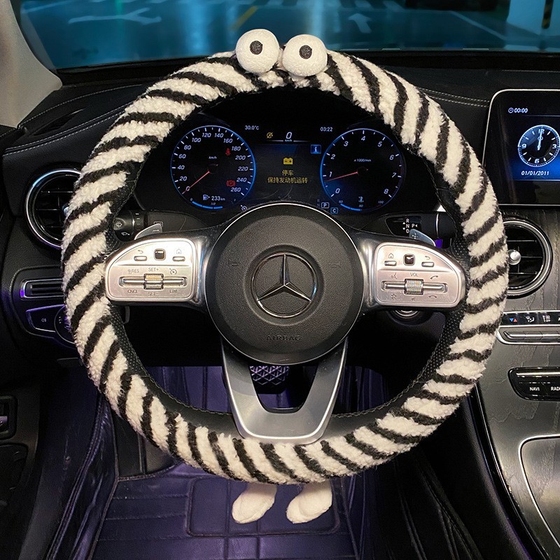 方向盘套冬季毛绒2024新款怪兽防滑保暖四季通用汽车把套加热女款图3