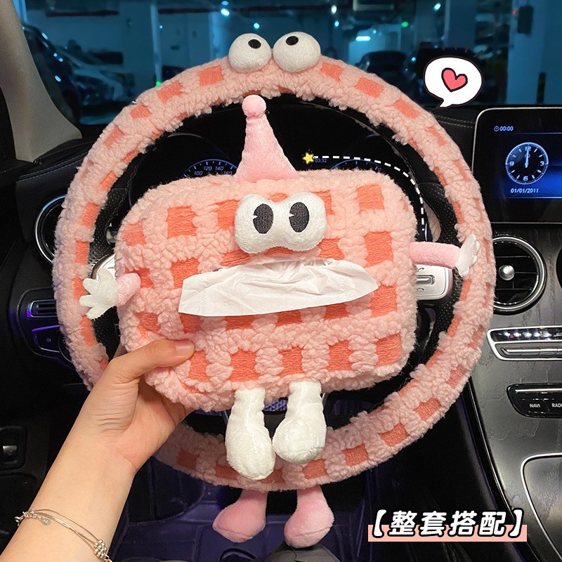 方向盘套冬季毛绒2024新款怪兽防滑保暖四季通用汽车把套加热女款图2