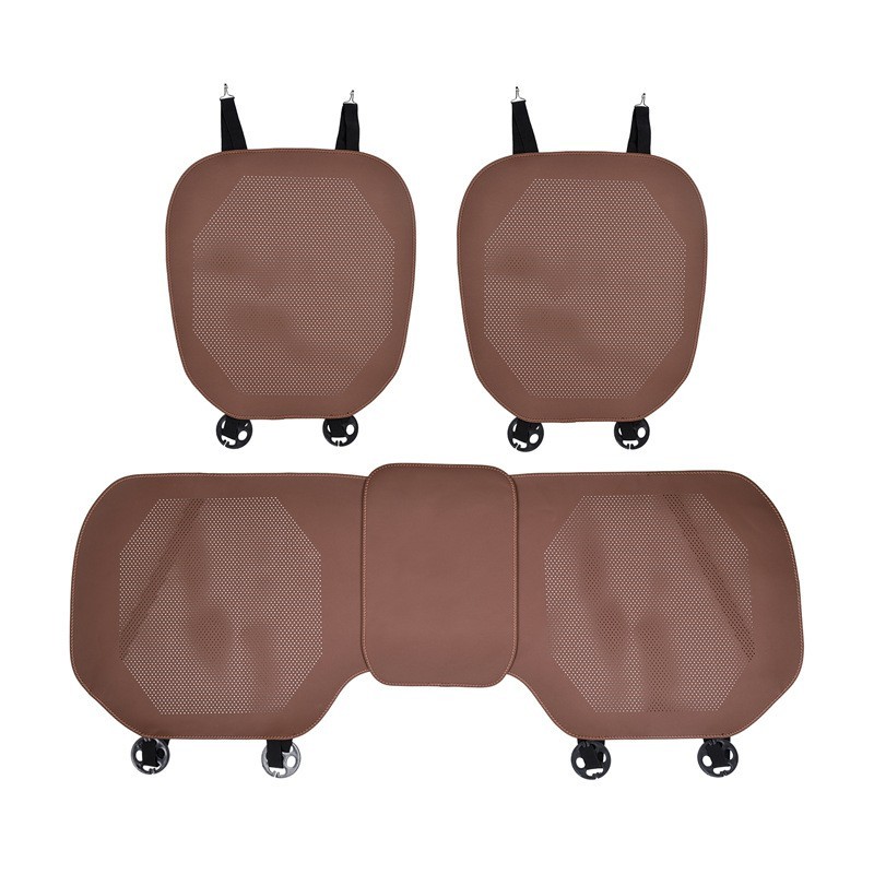 适用于宝马奔驰奥迪座纳帕皮全包款八边形冲孔汽车座垫三件套透气图5