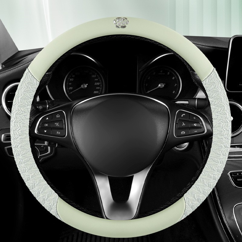 四季通用汽车方向盘套山茶花网红防滑透气d型车把套装饰女款图5