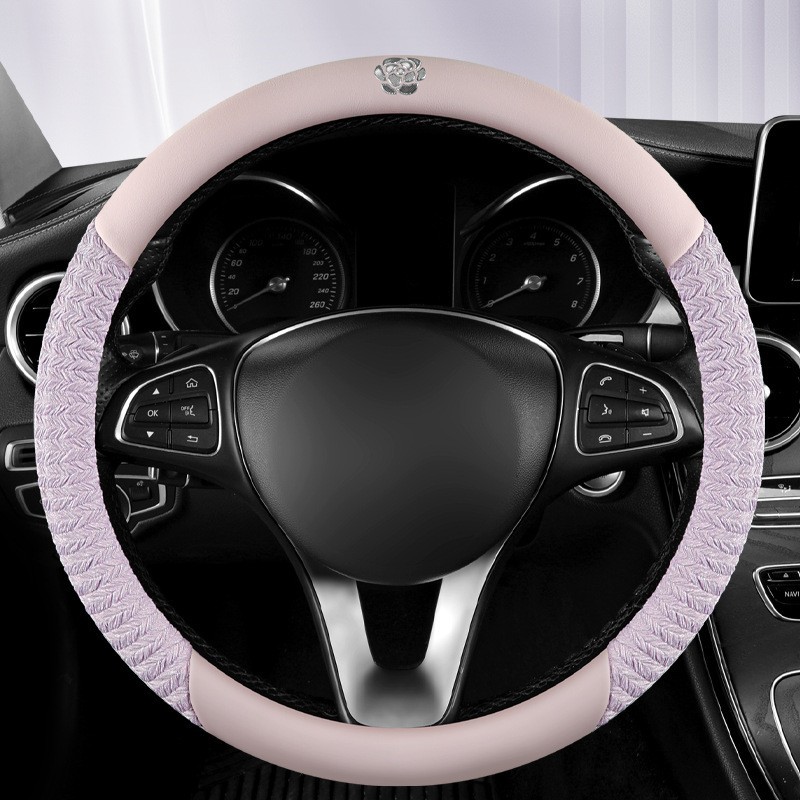 四季通用汽车方向盘套山茶花网红防滑透气d型车把套装饰女款