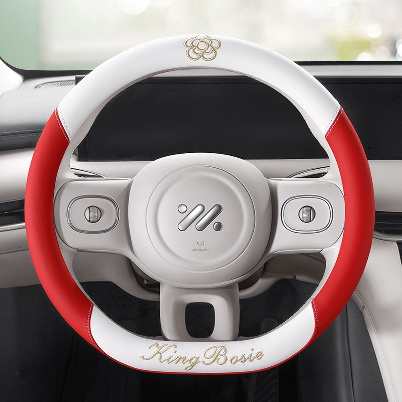 跨境山茶花肤感方向盘套四季通用汽车皮革防滑吸汗车车载保护把套图3