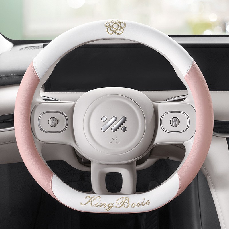 跨境山茶花肤感方向盘套四季通用汽车皮革防滑吸汗车车载保护把套图4