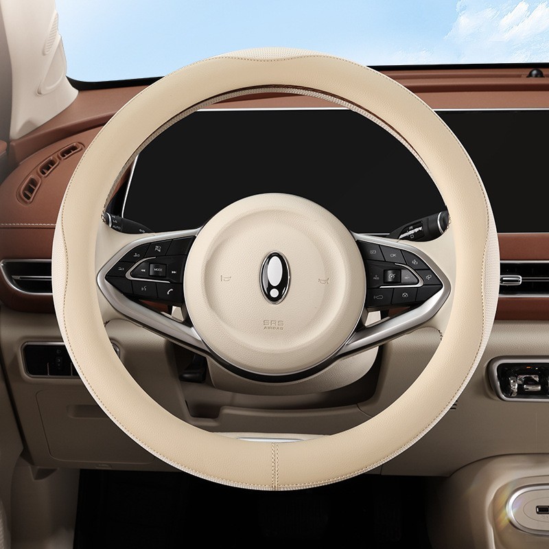 跨境新款肤感皮方向盘套拼接透气网布四季通用高级感车载防滑把套图3