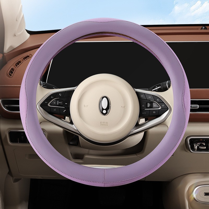 跨境新款肤感皮方向盘套拼接透气网布四季通用高级感车载防滑把套图2