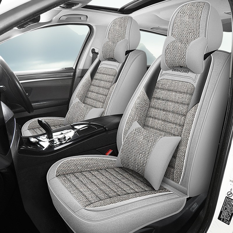 新款亚麻分体头汽车坐垫四季通用座椅套图3