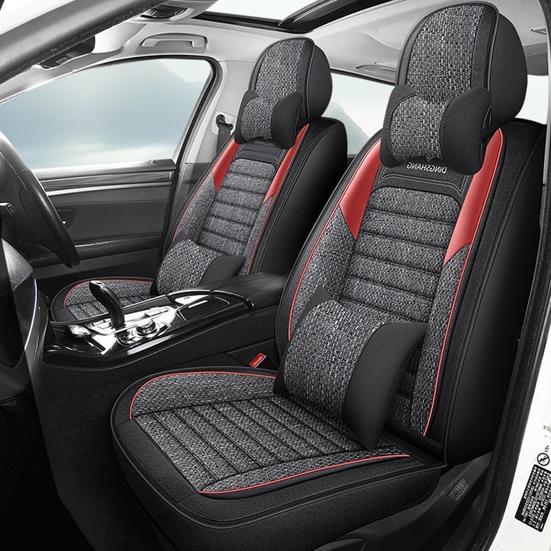新款亚麻分体头汽车坐垫四季通用座椅套图2