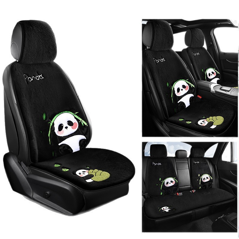 汽车坐垫软糯绒冬季毛绒可爱熊猫卡通女神车载半包座椅套防滑车垫图5
