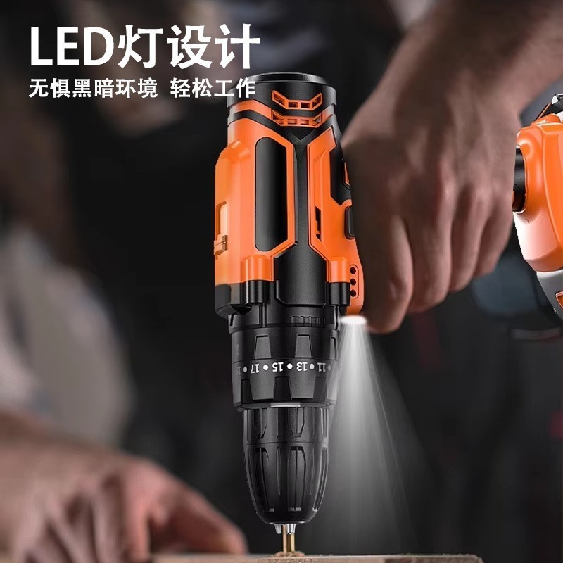 锂电手电钻21V充电式可调速冲击钻家用电动螺丝刀电动工具套装图3