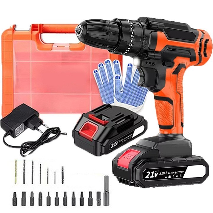 锂电手电钻21V充电式可调速冲击钻家用电动螺丝刀电动工具套装图2
