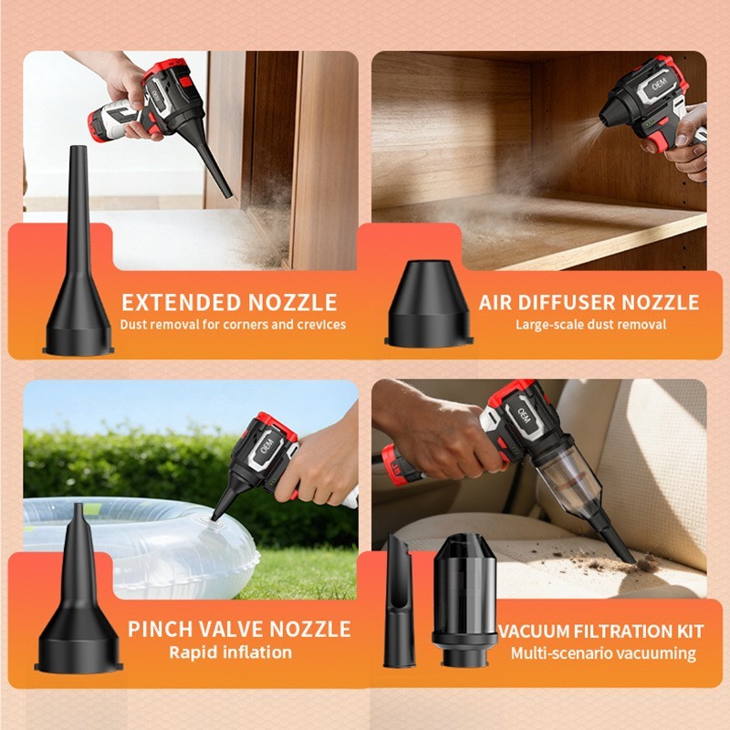 跨境定制无刷锂电涵道手持暴风机吸吹两用吹尘吹雪车内清洁吹风机图2