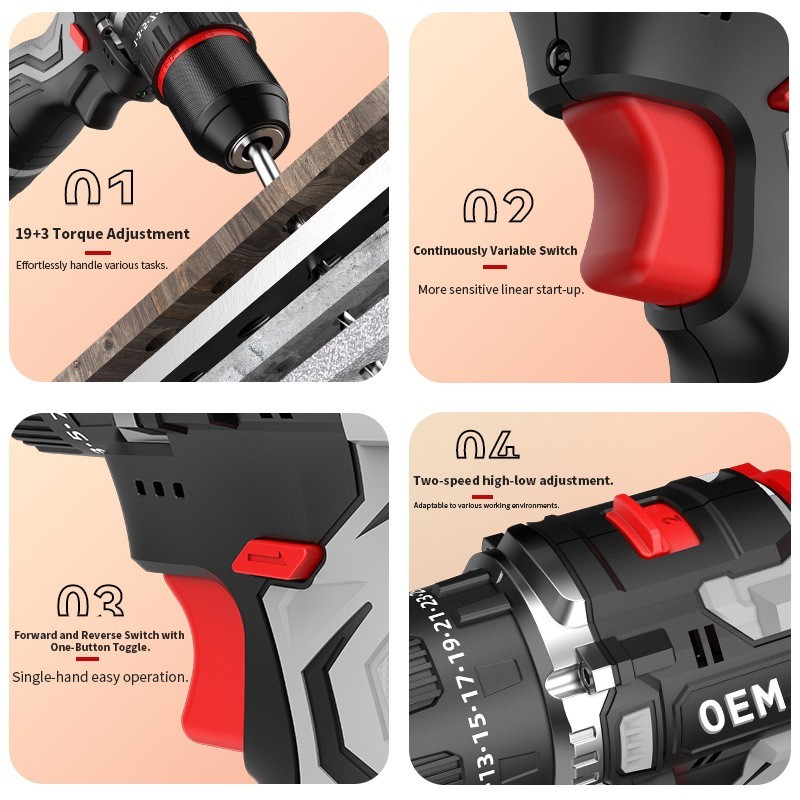 跨境定制南威无刷手电钻锂电家用式电动螺丝刀大扭力电钻电动工具图2