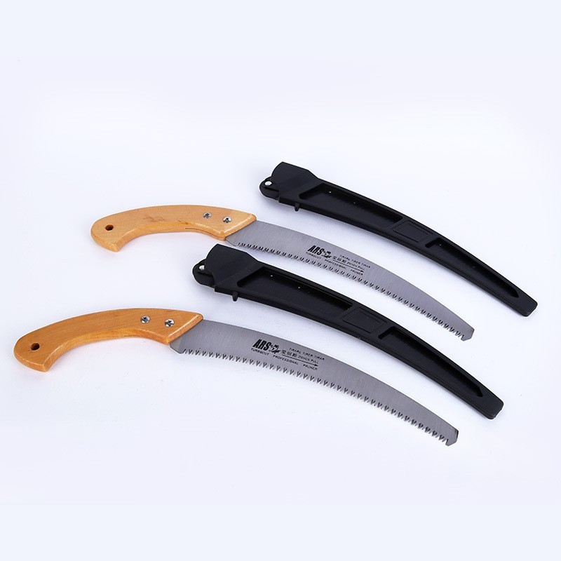 木柄弯锯手锯 伐木腰锯木工工具 弯把350mm带鞘 精品园林修枝锯图2