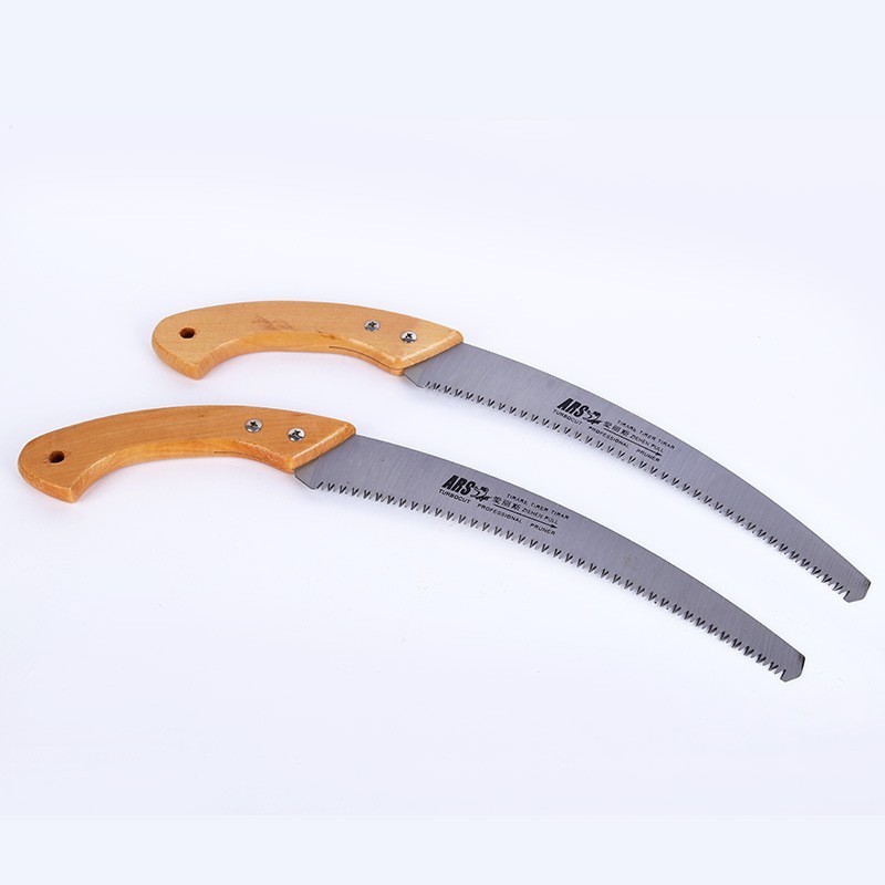 木柄弯锯手锯 伐木腰锯木工工具 弯把350mm带鞘 精品园林修枝锯图3