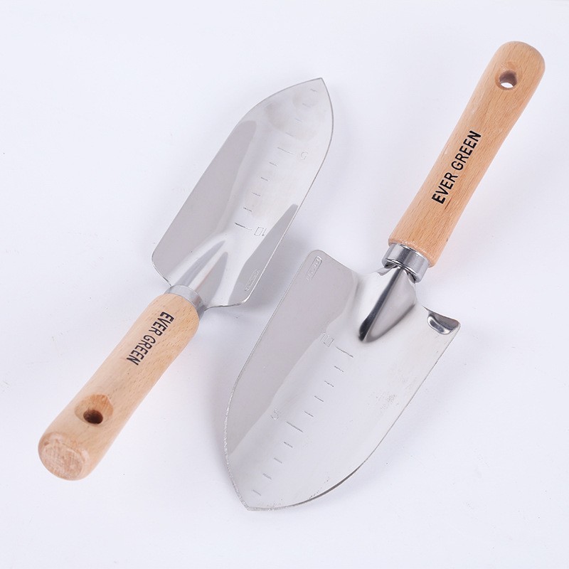 榉木柄不锈钢园艺移植铲 栽花栽苗铁铲 园艺工具花园铲不锈钢花铲图2