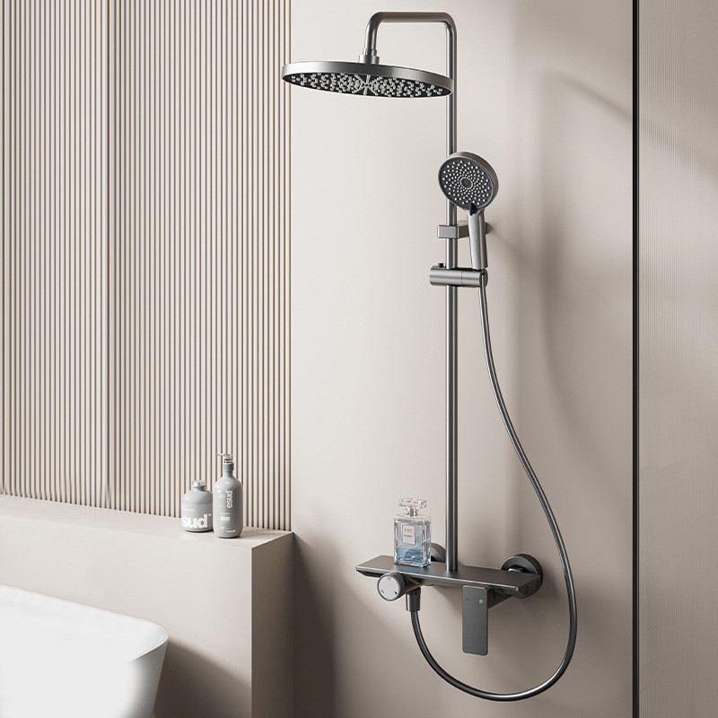 跨境酒店工程采购铝合金淋浴花洒套装枪灰色圆形卫浴厂家全套图4