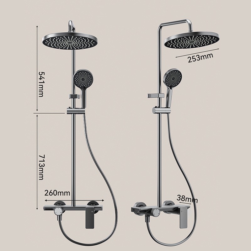 跨境酒店工程采购铝合金淋浴花洒套装枪灰色圆形卫浴厂家全套图3