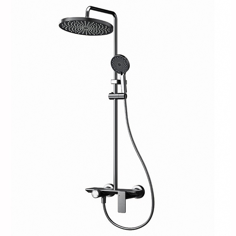 跨境酒店工程采购铝合金淋浴花洒套装枪灰色圆形卫浴厂家全套图5