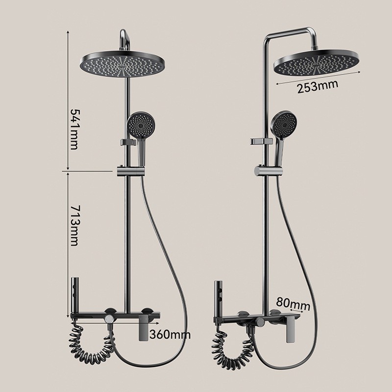 轻奢淋浴花洒套装卫生间家用增压式枪灰色淋浴套装花洒全套一整套图2