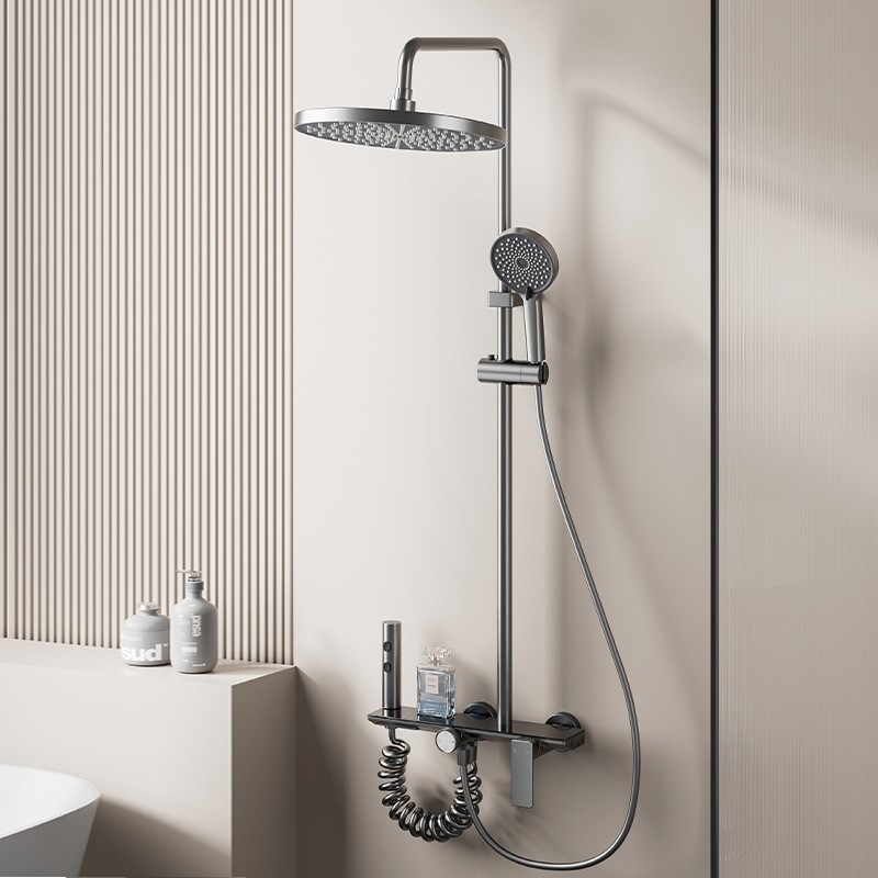 轻奢淋浴花洒套装卫生间家用增压式枪灰色淋浴套装花洒全套一整套图4