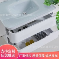简约现代卫生间浴室柜组合钢化玻璃洗漱玻璃盆LED多层板浴室镜柜