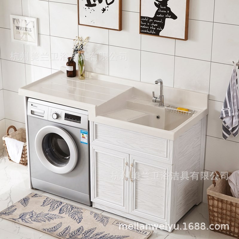 现代简约带搓板洗衣柜加工北欧石英石洗衣柜家装一体柜图3