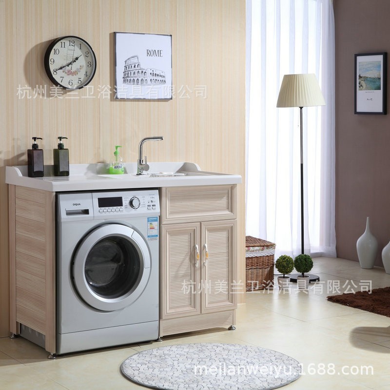 现代简约带搓板洗衣柜加工北欧石英石洗衣柜家装一体柜图4