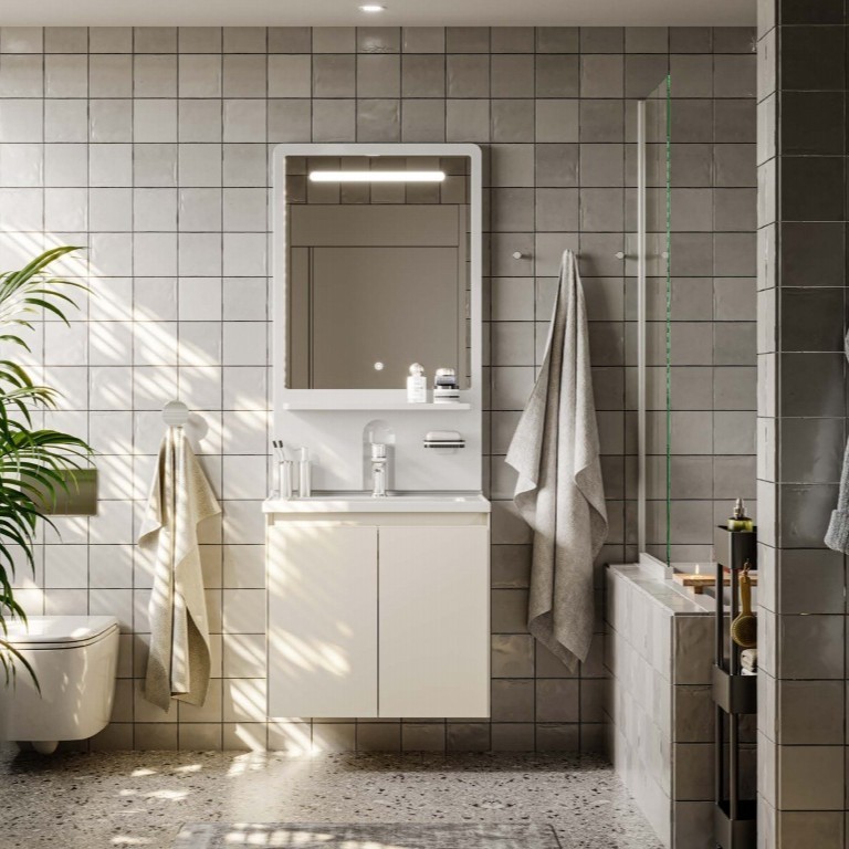 现代浴室柜组合小户型洗手盆柜陶瓷一体盆多层板卫生间镜柜三件套图4