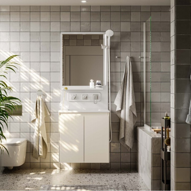 现代浴室柜组合小户型洗手盆柜陶瓷一体盆多层板卫生间镜柜三件套图3