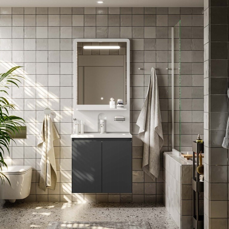 现代浴室柜组合小户型洗手盆柜陶瓷一体盆多层板卫生间镜柜三件套图2